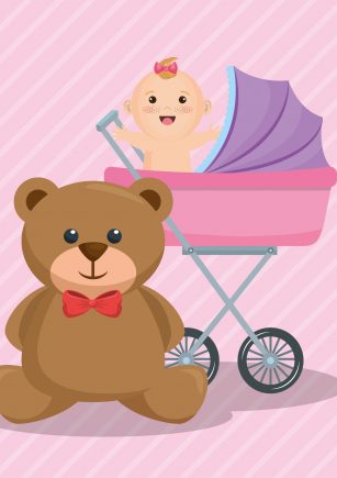 baby shower card with little girl vector illustration design