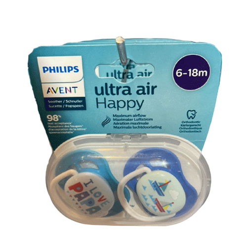 پستانک 2تایی اونت فیلیپس PHILIPS AVENT آبی مدل Ultra Air Happy مخصوص 18-6 ماه