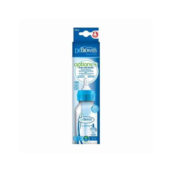 شیشه شیر 250 میل ضد دل پیچه آپشن پلاس دکتر براون DrBrowns آبی