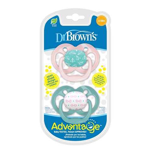 پستانک بسته 2 تایی صورتی و فیروزه ای دکتر براون DrBrown's مدل ادونتیج Advantage طرح موشک مناسب 18-6 ماه